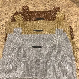 Lot of 3 Suzelle vintage metallic tank tops base camisole silver gold copper M
